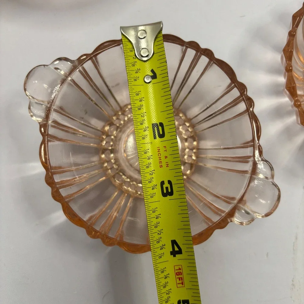 Vintage Pink Depression Glass Set Rose Candy Dish Ribbed Bowls 3 Piece Set